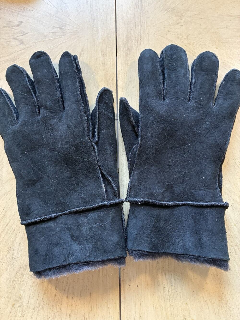 Aston Leather Men's L Black Suede Shearling Fur Lined Winter Gloves Sheepskin